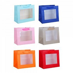 пакет подарочный тм ladecor, вскч бум., с пвх окном, м 24x20x11 см, 6цветов 507-188