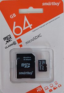 карта памяти microsd smartbuy 64gb class10 20 мб/сек с адаптером sb64gbsdcl10-01le