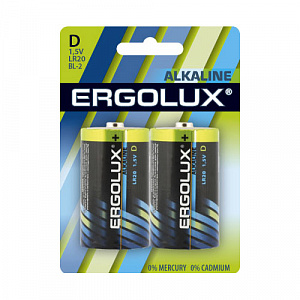 батарейка "ergolux" lr20  alkaline bl-2 11752 бат302
