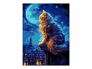картина по номерам на картоне 28,5*38 см "кот на крыше"  кпн-348 набт2058