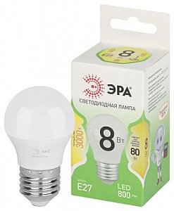 лампочка светодиодная эра green line led p45-8w-830-e27 gl e27 8 вт шар теплый свет лам556