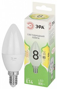 лампочка светодиодная эра green line led b35-8w-830-e14 gl e14 8 вт свеча теплый свет лам458