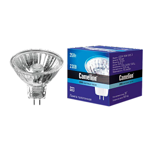 лампа галогенная camelion mr16 gu5.3 35w 2800к 220-240v софит 50мм прозрачная (1/10/200) 1952