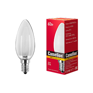 лампа накаливания camelion e14 60w 220v свеча матовая (1/100) 9866
