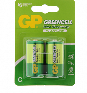 батарейка солевая gp greencell extra heavy duty, с, r14-2bl, 1.5в, блистер, 2 шт. 470406 470406