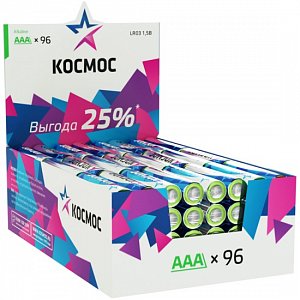 батарейка космос lr03 aaa sh4 alkaline 1.5v (96/384) koclr03_96box