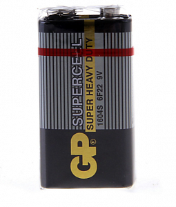 батарейка солевая gp supercell super heavy duty, 6f22-1s, 9в, крона, спайка, 1 шт. 470414 470414