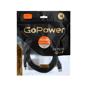 кабель gopower hdmi (m)-hdmi (m) 3м пвх ver.1.4 черный premium zip-lock c подвесом (1/50) 00-0002730