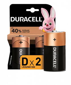батарейка алкалиновая duracell basic, d, lr20-2bl, 1.5в, блистер, 2 шт. 849334 849334