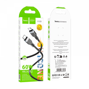 кабель hoco x109 type-c (m)-type-c (m) 1м 3.0a 60w силикон черный (1/31/310) 6942007636261