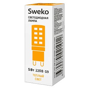 лампа светодиодная sweko jcd g9 5w 3000к 230v "кукуруза" (1/10/100) 42led-jcd-5w-230-3000k-g9-plcorn