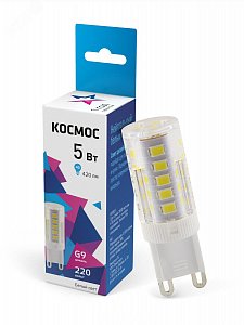 лампа светодиодная космос g9 5w 4500к 220v капсула прозрачная (1/100/1000) lksmled5wg9c4500pc