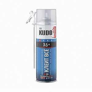 клей-пена монтажная "kudo клеит всё x6+" 650 мл/580 г всесезонная универс. (1/12) 202867