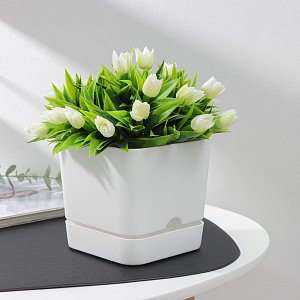 горшок для цветов с поддоном 1,5л 13х13х12см "квадро", цвет белый 9195347 9195347