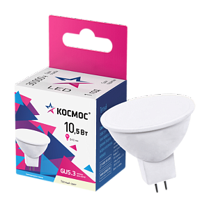 лампа светодиодная космос jcdr gu5.3 10.5w 3000к 220v софит матовая (1/10/80) lkecled10.5wjcdrc30