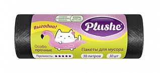 мешки для мусора plushe пнд 30л, 30шт,особо прочные,чёрные,64 в кор пакх70