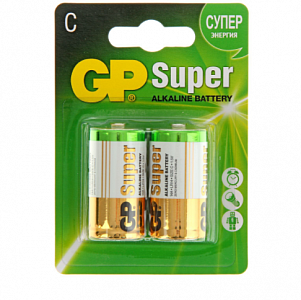 батарейка алкалиновая gp super, c, lr14-2bl, 1.5в, блистер, 2 шт. 470405 470405