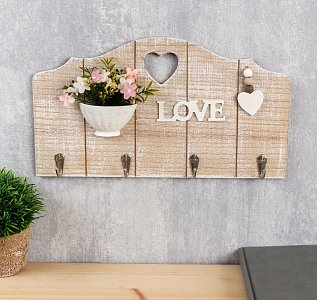 крючки декоративные дерево "вазон с цветами с сердечком" 19,5х35х3,5 см   4650556 4650556