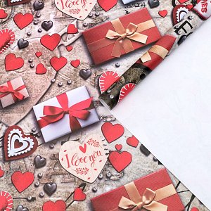 бумага упаковочная глянцевая "love", 70 х 100 см 7483784 7483784