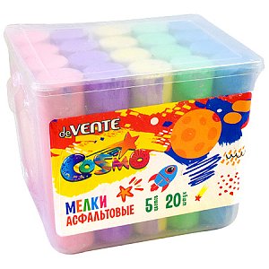 мелки асфальтовые "devente. cosmo" 20 шт (5 цв), в форме усеченного конуса, высота мелка 10,5 см, ве