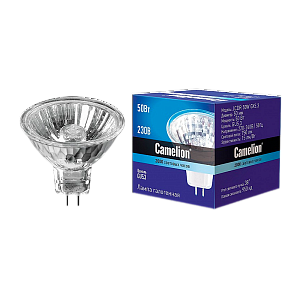 лампа галогенная camelion mr16 gu5.3 50w 2800к 220-240v софит 50мм прозрачная (1/10/200) 1953