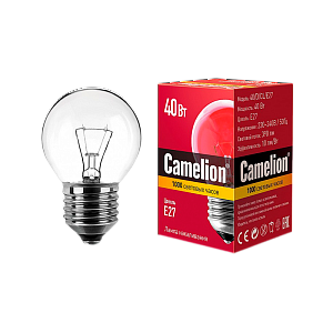 лампа накаливания camelion e27 40w 220v шар прозрачная (1/100) 8974
