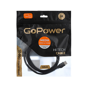 кабель gopower hdmi (m)-hdmi (m) 1.5м пвх ver.1.4 черный premium zip-lock c подвесом (1/100) 00-0002
