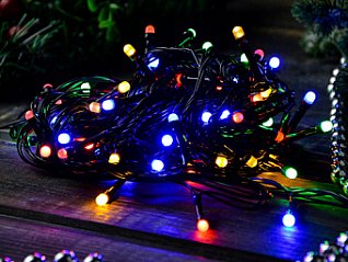 гирлянда тм "bikson" нить 100 ламп led, мульти, 9м, зелён провод, арт.wwh0426105 8\1655
