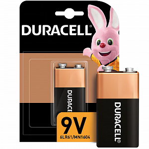 батарейка алкалиновая duracell basic, 6lr61 (6lf22, mn1604)-1bl, 9в, крона, блистер, 1 шт. 849336 84