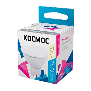 лампа светодиодная космос jcdr gu5.3 6.5w 3000к 220-240v софит матовая (1/10/80) lkecled6.5wjcdrc30