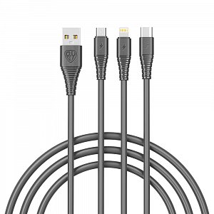 кабель для зарядки 3в1 usb(a)-type-c/microusb/ip by base, 18w, 1,2 м, 3a, pvc, чёрный 931-601